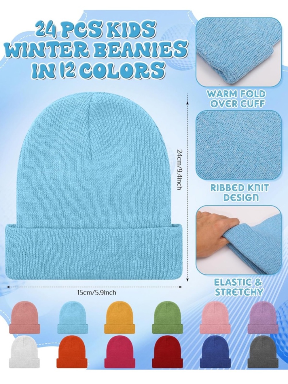 Kids Winter Beanies 24 Count